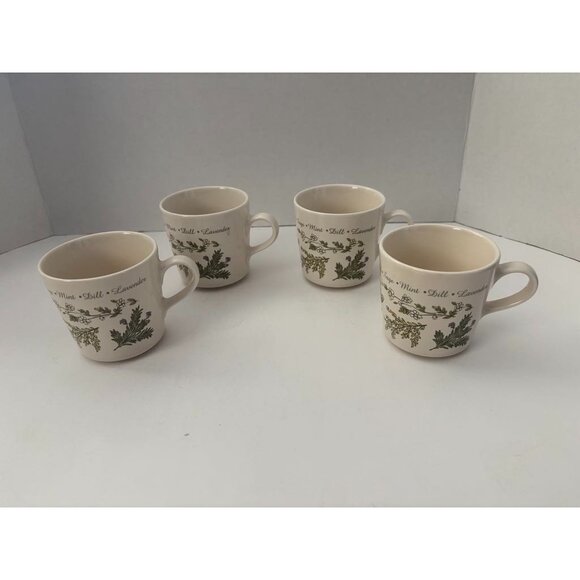 CORELLE Coordinates Thymeless Herb Sage Mint Dill Stoneware Coffee Cups Mugs 4 - Picture 1 of 8